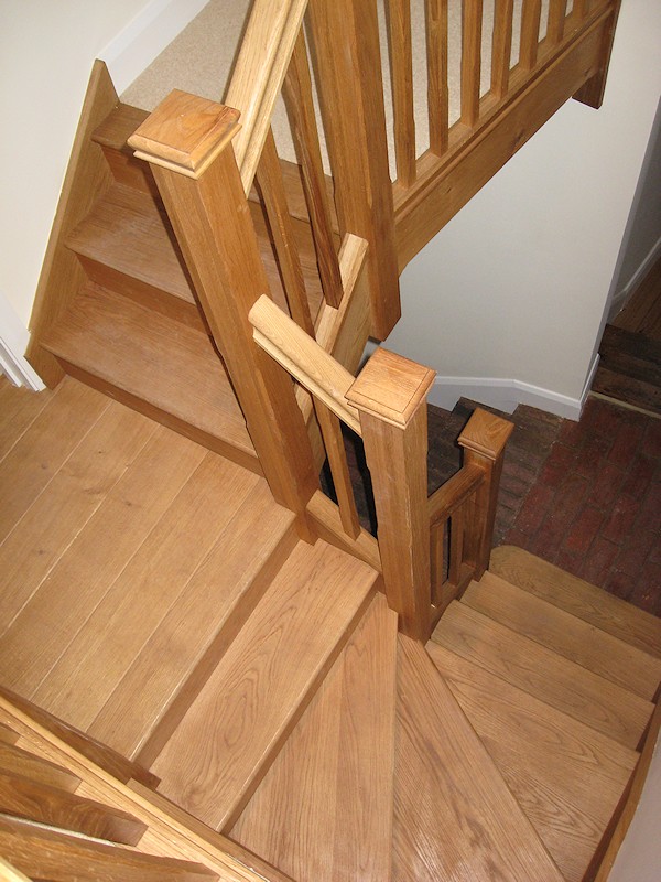 We produced this staircase that winds and splits off in each direction to the many floor levels within the very old farm cottage.