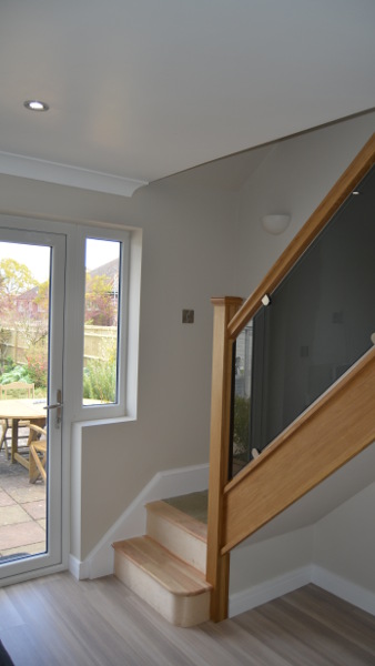 Staircase with glass infill panel.