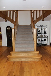 This staircase is all european oak construction with large 120mm stop chamfer newel posts and matching spindles.